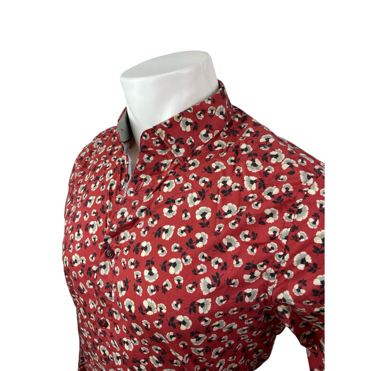 Ted Baker Men's Red Floral Modern Fit Long Sleeve Button Down Shirt Top Size 15
