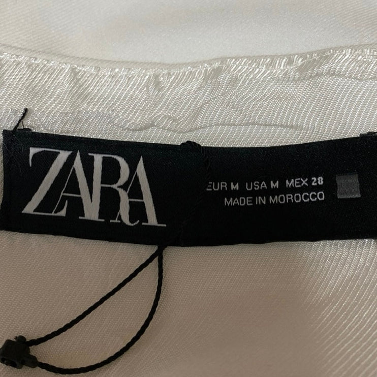 Zara Women's White Sleeveless Halter Open Back Button Down Vest Crop Top Size M