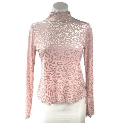 Urban Outfitters Out From Under Pink Leopard Jacquard Mock Long Sleeve Top Sz L