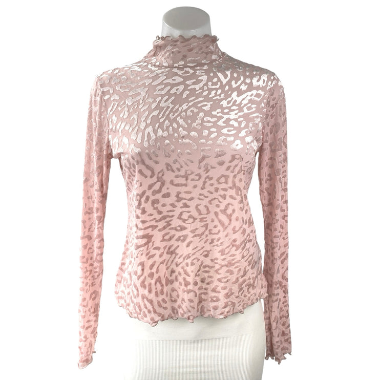 Urban Outfitters Out From Under Pink Leopard Jacquard Mock Long Sleeve Top Sz L