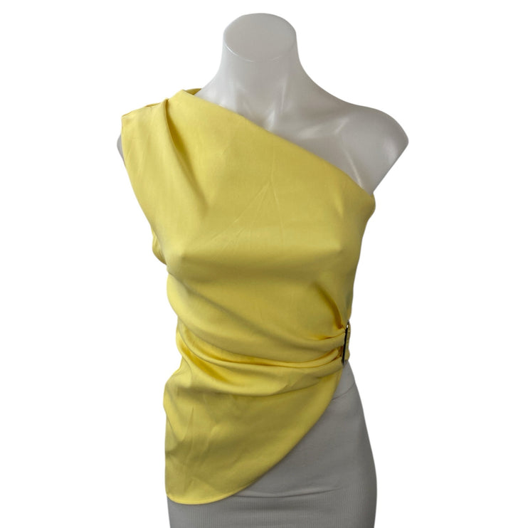 Zara Women's Yellow One Shoulder Sleeveless Asymmetric Drape Blouse Top Size S