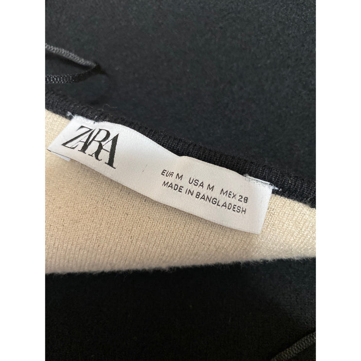 Zara Black Long Sleeve Scoop Neck Thermal Sweater Knit A Line Mini Dress Size M