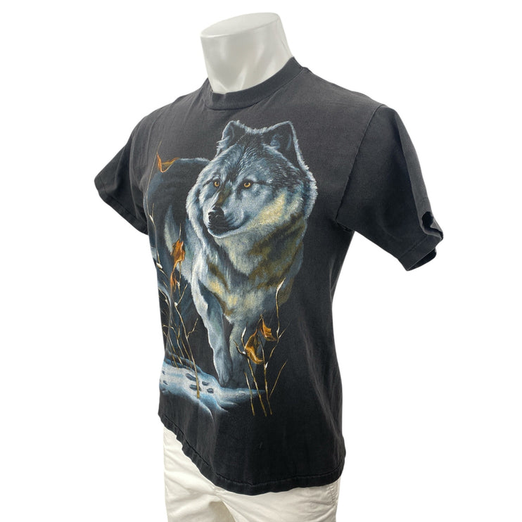 Men's Black Wolf Rabbit Graphic Print Short Sleeve Crew Neck T Shirt Tee Top M