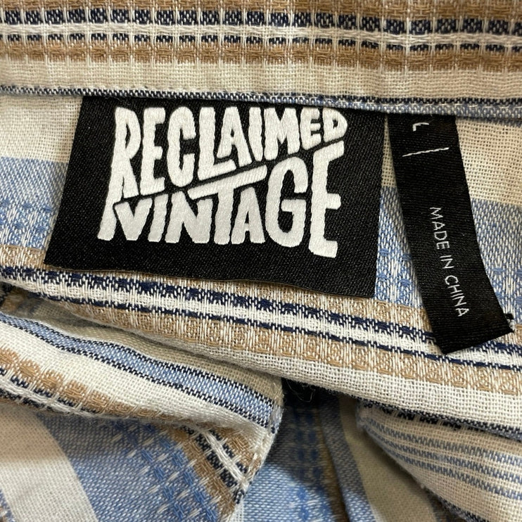 Reclaimed Vintage Men's Blue Striped Long Sleeve Henley Button Front Shirt L