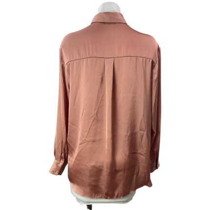 Zara Women's Rose Pink Silk Satin Long Sleeve Button Down Shirt Top Size XS