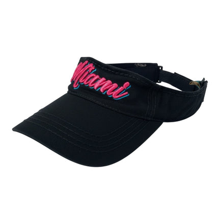 Freestyle Women's Black Miami Pink Embroidered  Strap Sun Visor OS