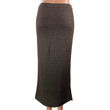 Zara Women's Brown Ribbed Knit Elastic Waist Straight Pencil Maxi Skirt Size S