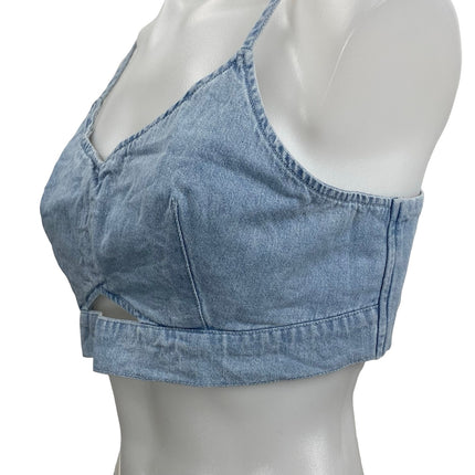 House of Harlow 1960 Blue Denim Cutout Sleeveless Bralette Crop Cami Tank Top 10