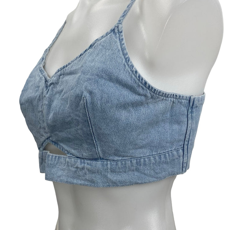 House of Harlow 1960 Blue Denim Cutout Sleeveless Bralette Crop Cami Tank Top 10