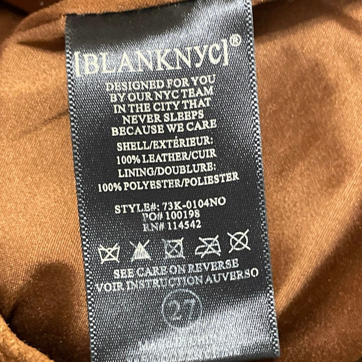 BlankNYC Women's Tan 100% Leather High Waist Pocket Slit Straight Mini Skirt 27