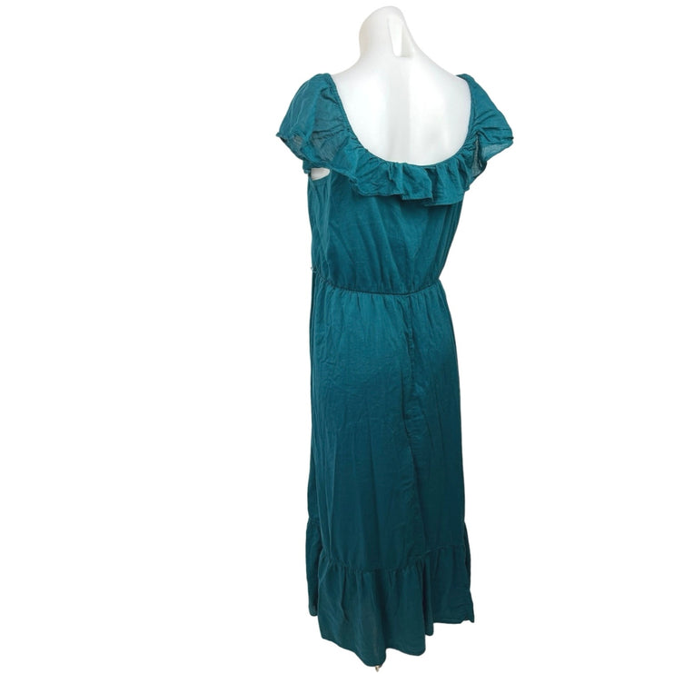 Old Navy Cami Ruffle Blue Scoop Neck Short Sleeve A Line Flare Maxi Dress Sz XL