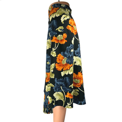 Topshop Navy Blue Multicolor Floral High Waist Asymmetric A Line Midi Skirt Sz 4