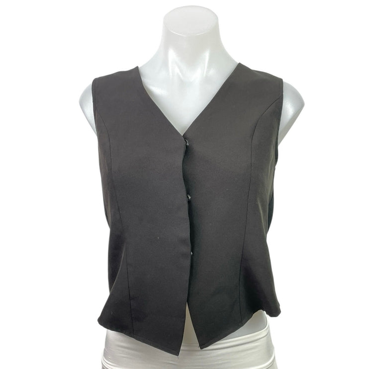 Commense Women's Dark Gray V Neck Button Down Sleeveless Vest Shirt Top Size XS