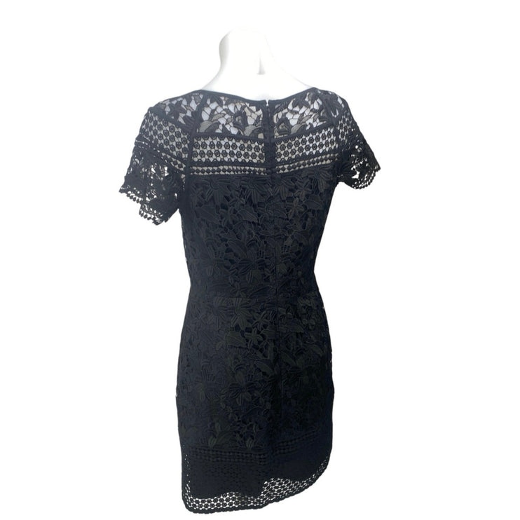 Club Monaco Black Floral Lace Short Sleeve Embroidered Mini Sheath Dress Size 6