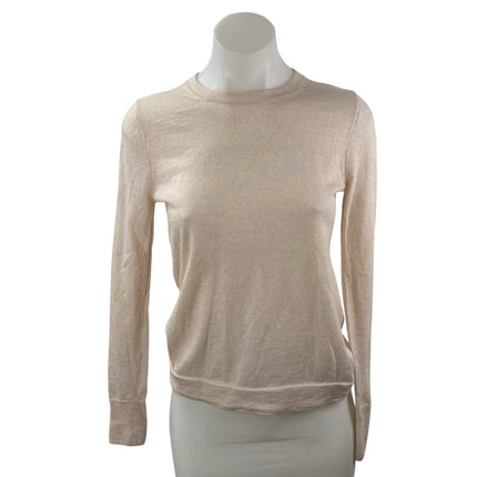 J.Crew Women's Beige 100% Merino Wool Long Sleeve Crew Neck Sweater Top Size XS