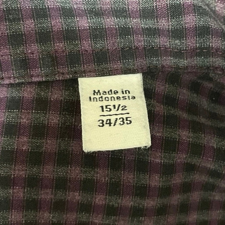 Calvin Klein Men's Purple Gingham Check Long Sleeve Button Down Dress Shirt 15.5