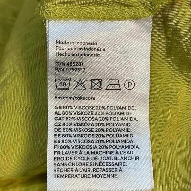 H&M Yellow Sleeveless V Neck Tie Adjustable Waist Cami Tank Midi Dress Size XS