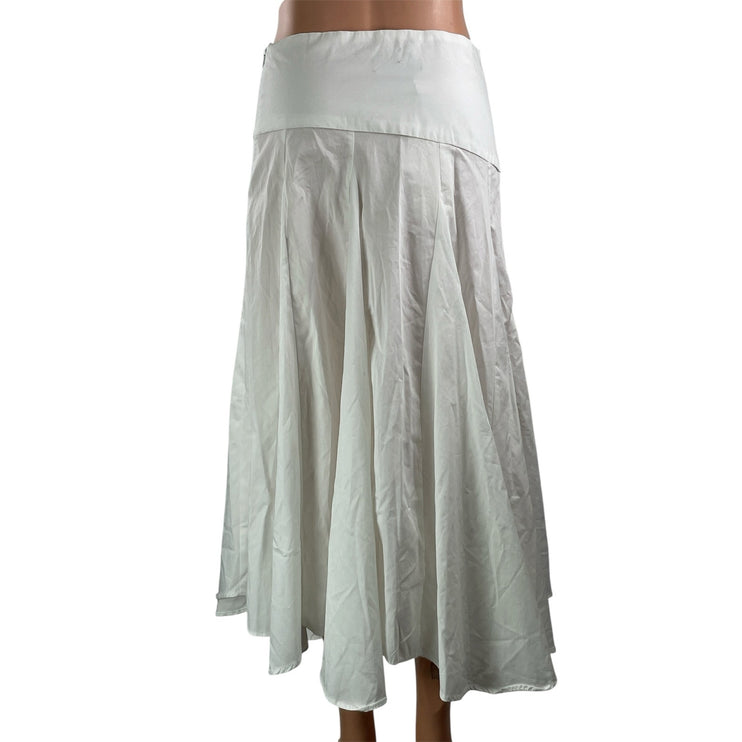 NEW Zara Women's White Pleated Mid Waist Asymmetric A Line Midi Skirt Size S