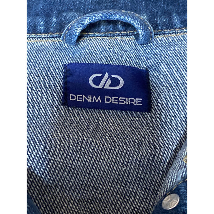 Denim Desire Women's Blue Medium Wash Long Sleeve Button Up Jean Jacket Size L