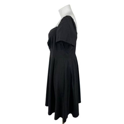 Unique Vintage Black Sweetheart Cap Sleeve Pleated Midi Flare A-Line Dress Sz 4X