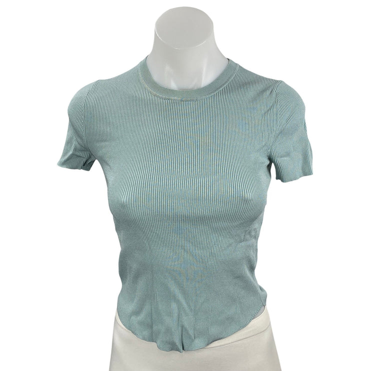 Aritzia Babaton Women's Sky Blue Short Sleeve Ribbed Knit T Shirt Tee Top Size S