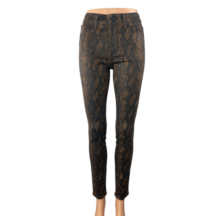 Paige Hoxton Brown Coated Snakeskin Print Mid Rise Skinny Denim Jeans Pants 26