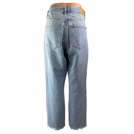 Zara Blue Light Wash High Rise Frayed Hem Straight Wide leg Denim Jeans Pants 8