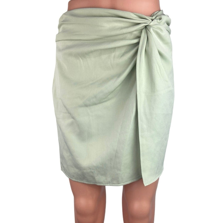 PrettyLittleThing Mint Green Knot Front Career Office Mini Pencil Wrap Skirt 6