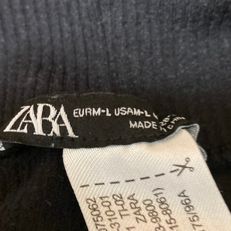 Zara Women's Black Sleeveless Rib Knit Turtleneck Crop Sweater Tank Top Size L