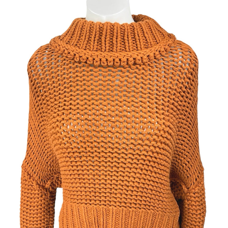 Free People My Only Sunshine Orange Open Knit Crochet Long Sleeve Sweater Top S