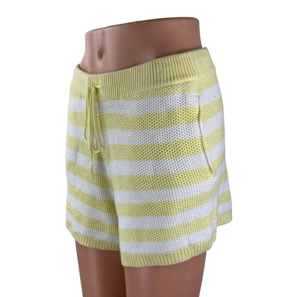 Pink Victoria's Secret Yellow White Striped Knit High Rise Beach Mini Short Sz M
