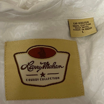 Larry Mahan Men's White Long Sleeve Chest Pocket Button Down Shirt Top Size L