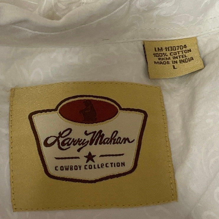 Larry Mahan Men's White Long Sleeve Chest Pocket Button Down Shirt Top Size L