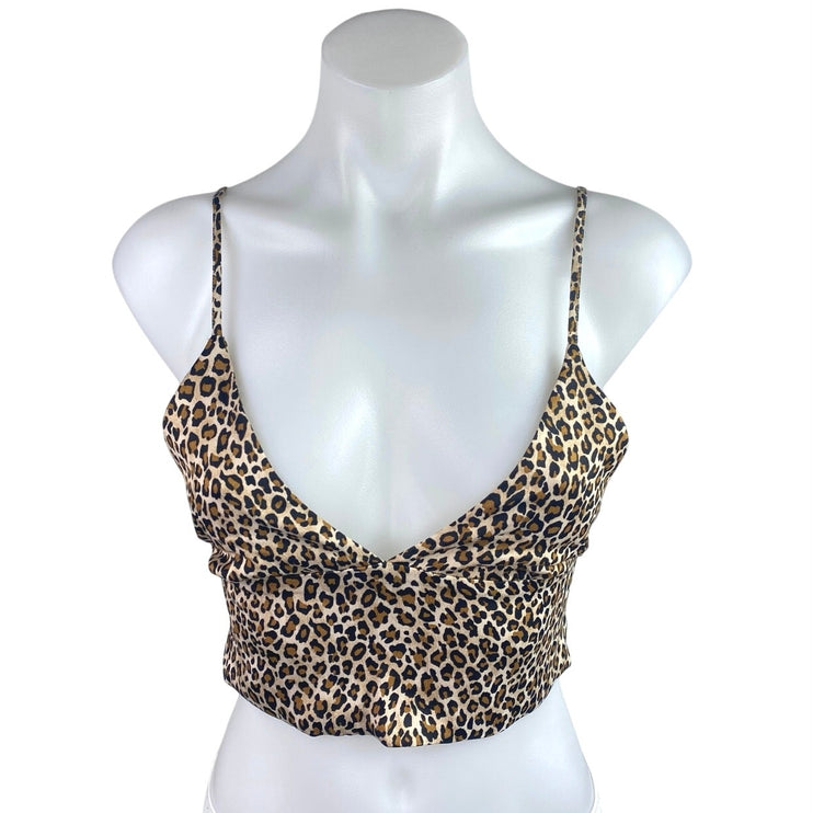 Zara Beige Black Leopard Animal Print Sleeveless Cami Camisole Crop Top Size S