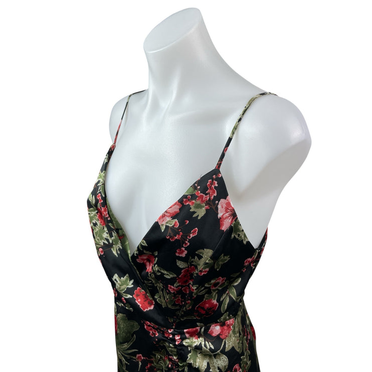 Dress Forum Women's Multicolor Floral Sleeveless Ruched Mini Wrap A-Line Dress S