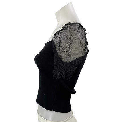 Zara Women's Black Short Sleeve Mesh Sheet Ribbed Knit Blouse Crop Top Size M