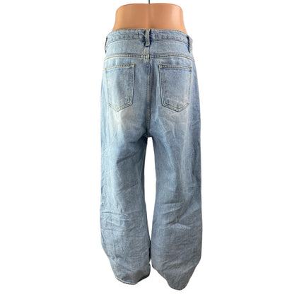 12th Tribe Women's Blue Distressed High Waist Baggy Wide Leg Denim Jeans Pants L