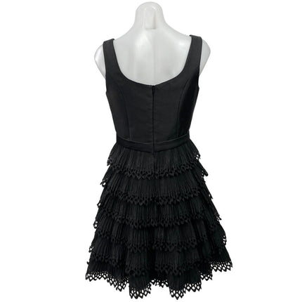 Sherri Hill Black Sleeveless Ruffle Tiered Fit & Flare Prom Mini Dress Size 8