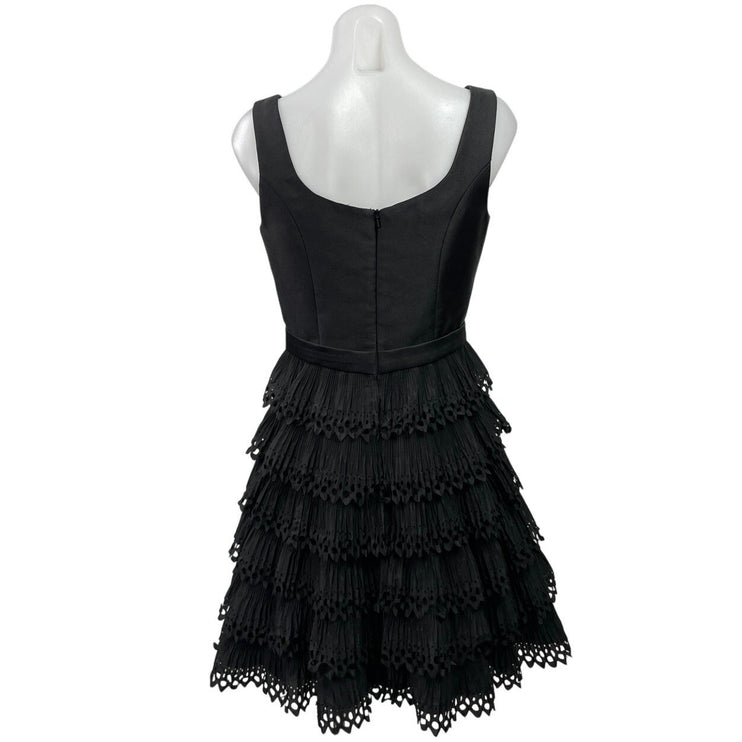 Sherri Hill Black Sleeveless Ruffle Tiered Fit & Flare Prom Mini Dress Size 8