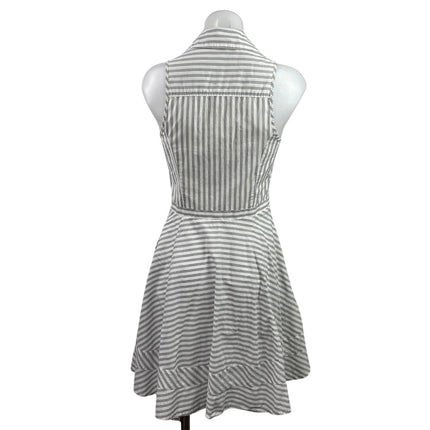 Express Gray White Striped Sleeveless Collared Mini Fit & Flare Shirt Dress Sz S