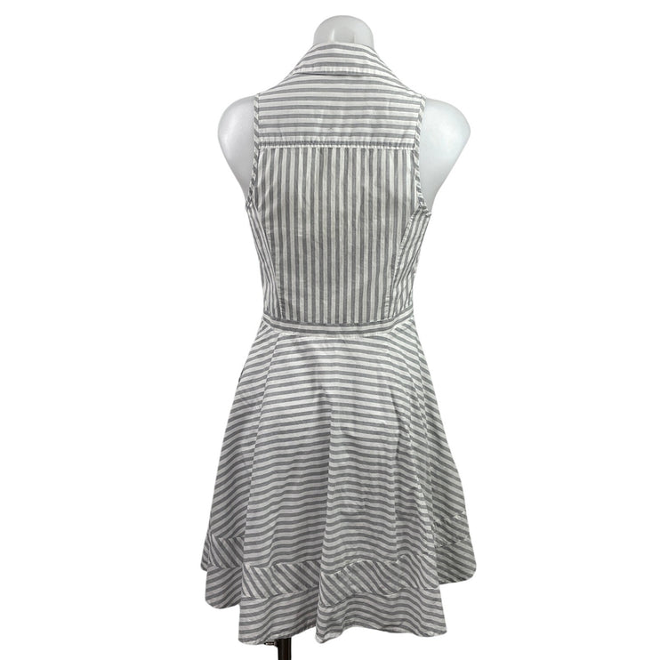 Express Gray White Striped Sleeveless Collared Mini Fit & Flare Shirt Dress Sz S
