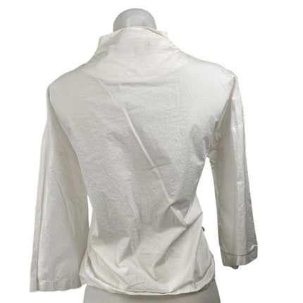 Ozai N Ku Dynaco White Stand Collar Long Sleeve Button Down Shirt Blouse Top XS