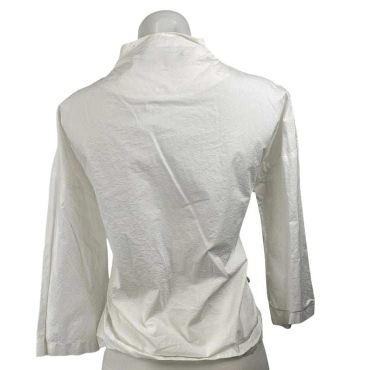 Ozai N Ku Dynaco White Stand Collar Long Sleeve Button Down Shirt Blouse Top XS