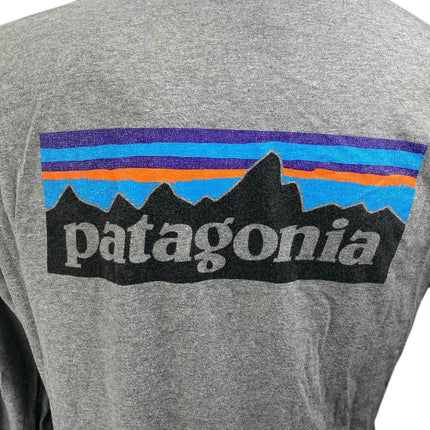 Patagonia Men's Gray Long Sleeve Crew Neck Logo Graphic Tee T-Shirt Top Size M