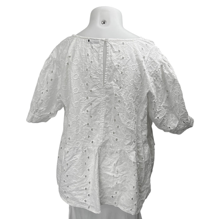 ASOS White Floral Eyelet Embroidered Short Sleeve High Low Blouse Top Size 22