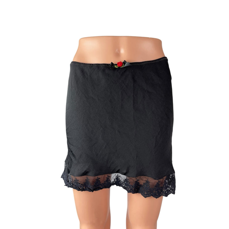 Urban Outfitters Out From Under Black Floral Lace Trim Mini Slip Skirt Size M