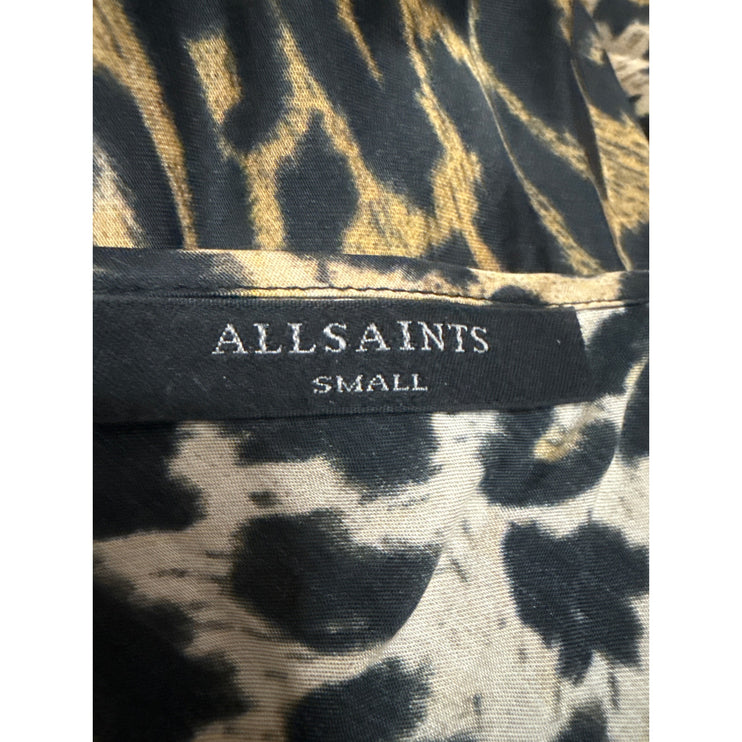 AllSaints Hera Leopard Print Brown Sleeveless V Neck Midi Cami Tank Slip Dress S