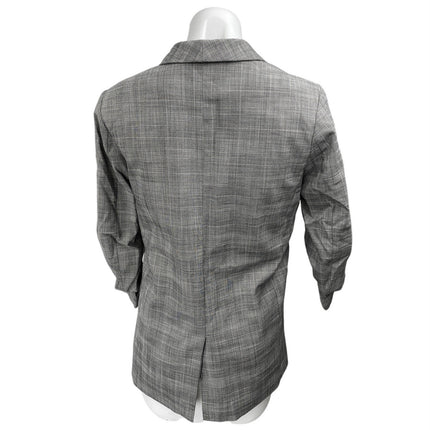 H&M Gray Plaid Long Sleeve Shaw Collar Pocket Open Blazer Coat Jacket Size 2