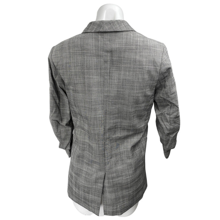 H&M Gray Plaid Long Sleeve Shaw Collar Pocket Open Blazer Coat Jacket Size 2