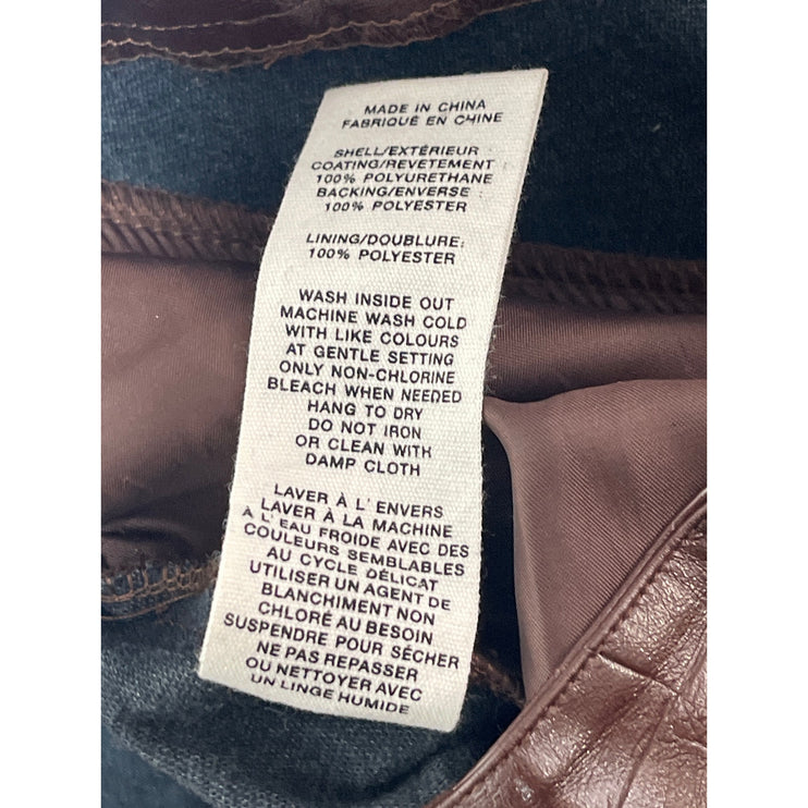 Avec Les Filles Brown Croc Embossed Faux Vegan Leather Mini Flare A-Line Skirt S